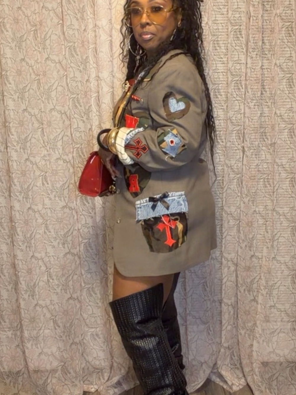 Upcycled Dior Patchwork Brown Blazer with Camouflage & Denim Accents - Picture 11 of 12